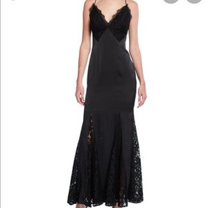 NWT Aiden Mattox Charmeuse and Lace Black Dress